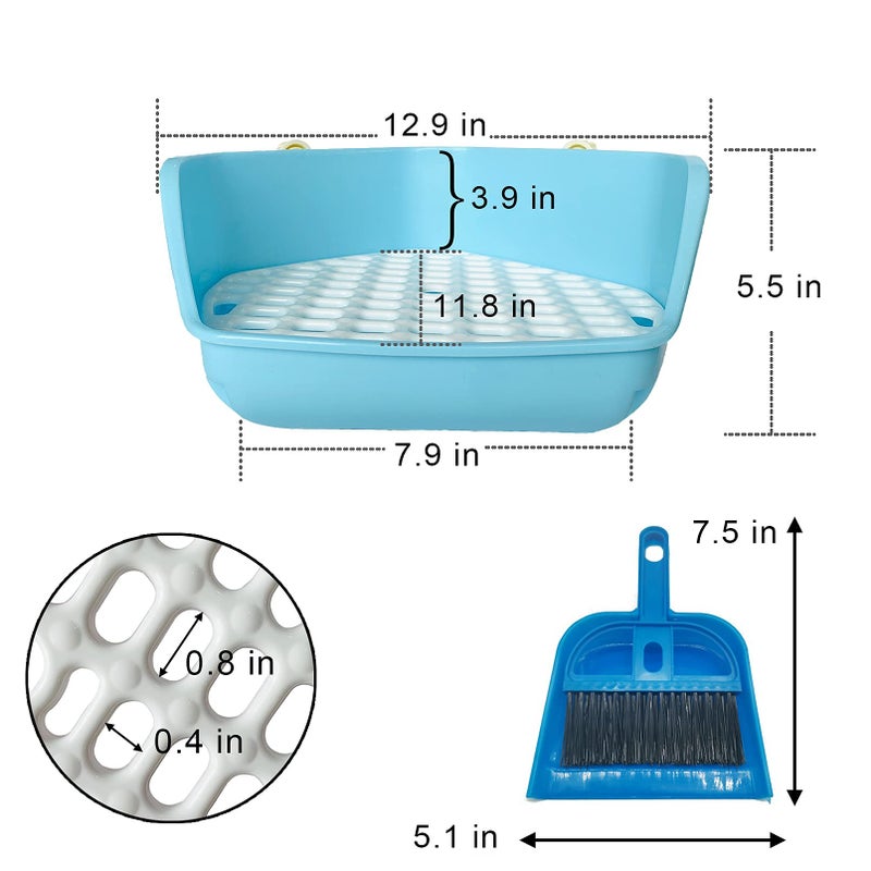kathson Rabbit Litter Box Pet Toilet Cage Box Potty Trainer Corner with Small Animal Cage Cleaner Broom Brush Dustpan for Bunny Chinchilla Guinea Pig Ferret(Blue) - Image 5